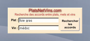 Moteur de recherche gratuit des accords entre plats et vins et entre mets et vins